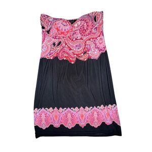 Kalijati Women's L Y2K Strapless Black Pink Paisley Stretch Dress